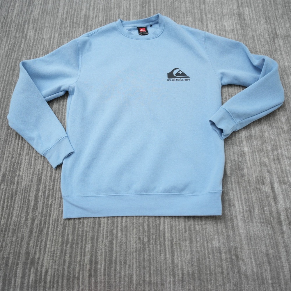 Quiksilver Sweatshirt Men Sky Blue Crewneck Logo Casual Pullover‎ Soft Small